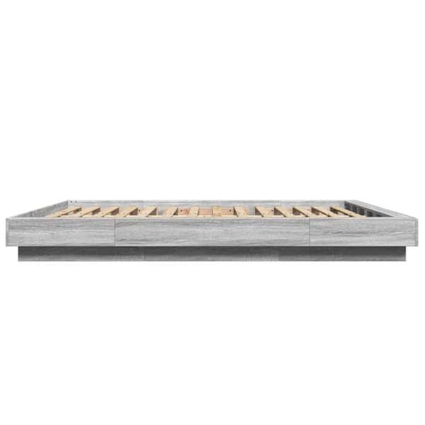 vidaXL sengeramme med LED-lys 160x200 cm konstrueret træ grå sonoma-eg
