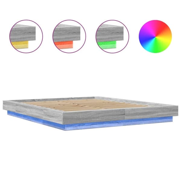 vidaXL sengeramme med LED-lys 160x200 cm konstrueret træ grå sonoma-eg