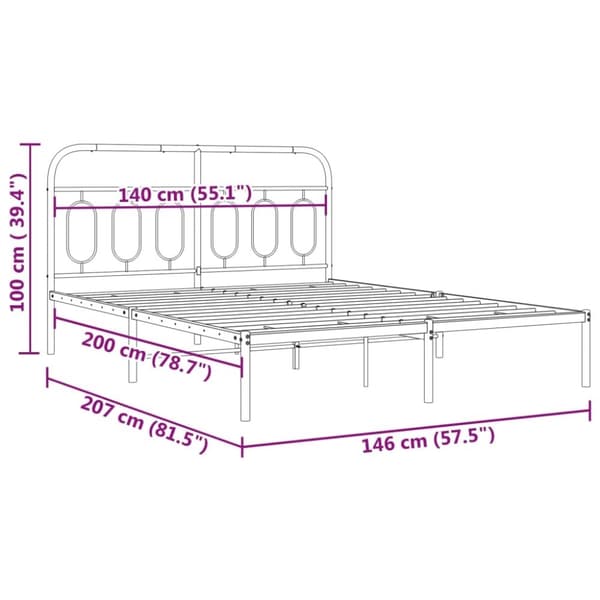 vidaXL Sengeramme i metall med hodegavl hvit 140x200 cm
