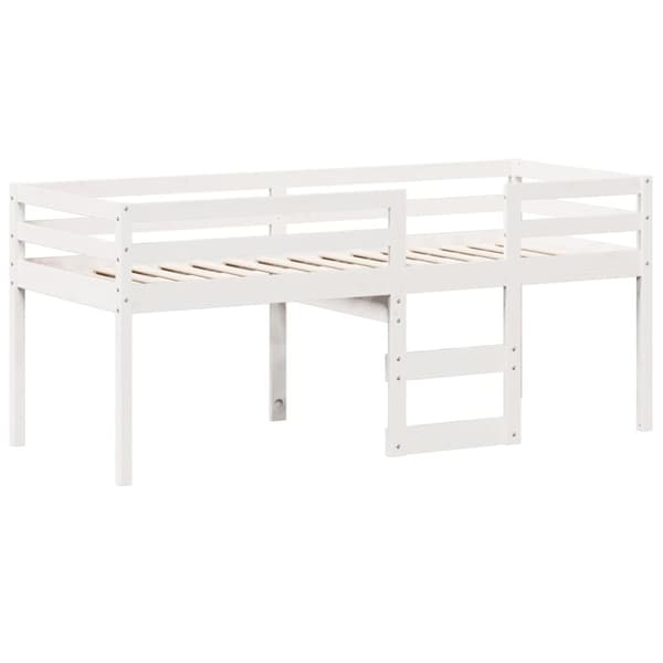 vidaXL Korotettu sänky katolla valkoinen 75x190 cm täysi mänty