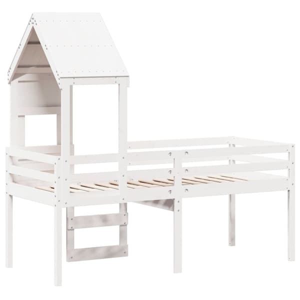 vidaXL Korotettu sänky katolla valkoinen 75x190 cm täysi mänty