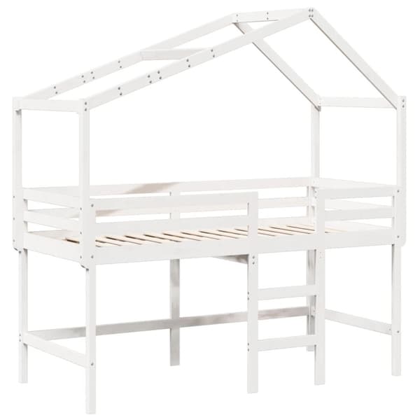 vidaXL Køyeseng med stige og tak hvit 90x190 cm heltre furu