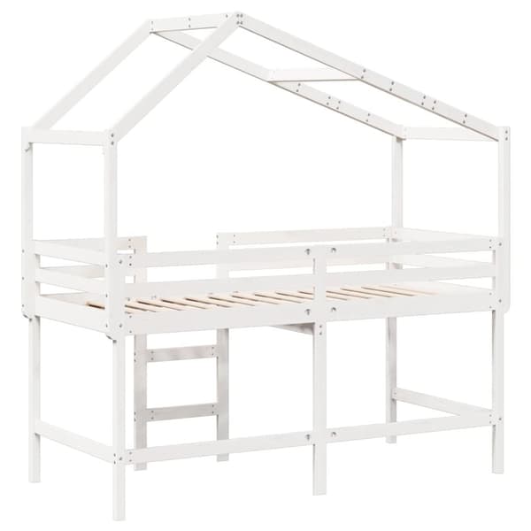 vidaXL Køyeseng med stige og tak hvit 90x190 cm heltre furu