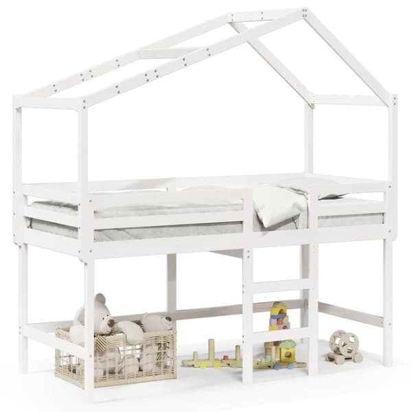 vidaXL Køyeseng med stige og tak hvit 90x190 cm heltre furu