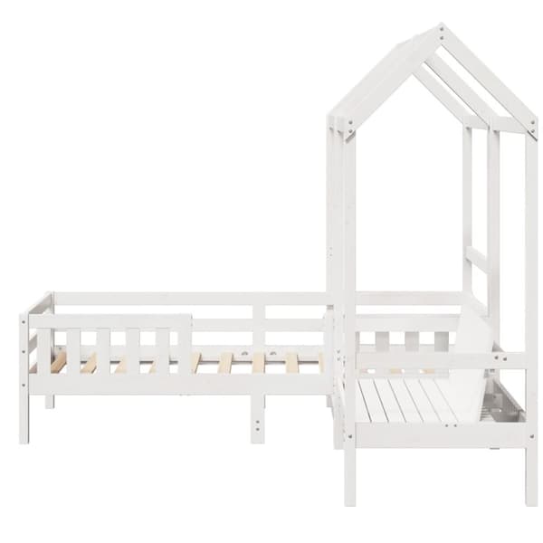 vidaXL Sett med seng og benk med tak hvit 80x200 cm heltre furu