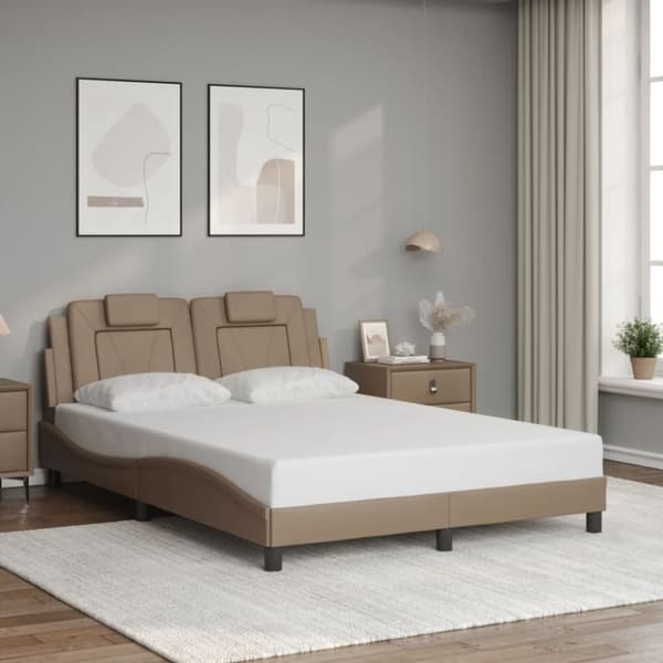 vidaXL sengeramme med LED uden madras 140x200 cm cappuccinofarvet