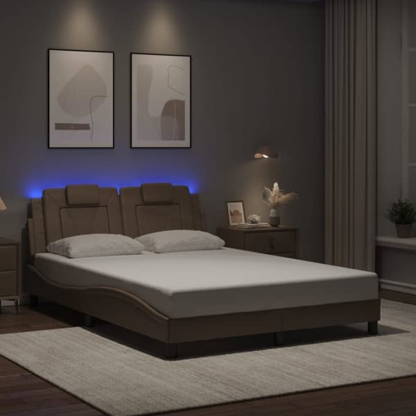 vidaXL sengeramme med LED uden madras 140x200 cm cappuccinofarvet