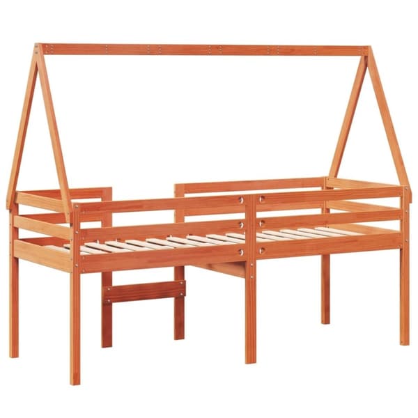 vidaXL Korotettu sänky katolla vahanruskea 80x200 cm täysi mänty