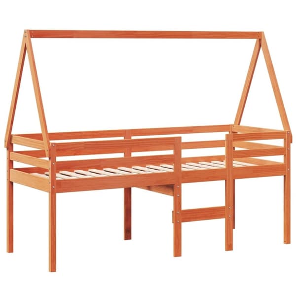 vidaXL Korotettu sänky katolla vahanruskea 80x200 cm täysi mänty