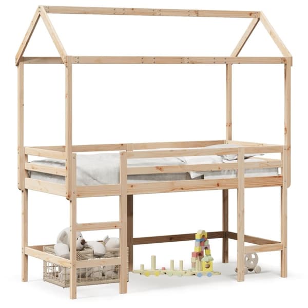 vidaXL Parvisänky tikkailla ja katoksella 80x200 cm täysi mänty
