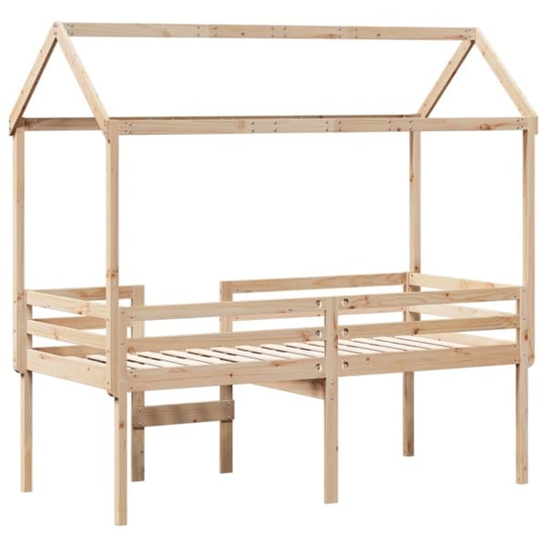 vidaXL højseng med tag 90x190 cm massivt fyrretræ gyldenbrun
