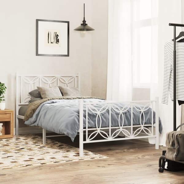 vidaXL Sengeramme i metall med hode- og fotgavl hvit 107x203 cm