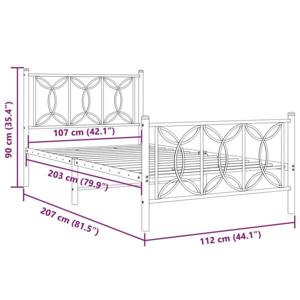 vidaXL Sengeramme i metall med hode- og fotgavl hvit 107x203 cm