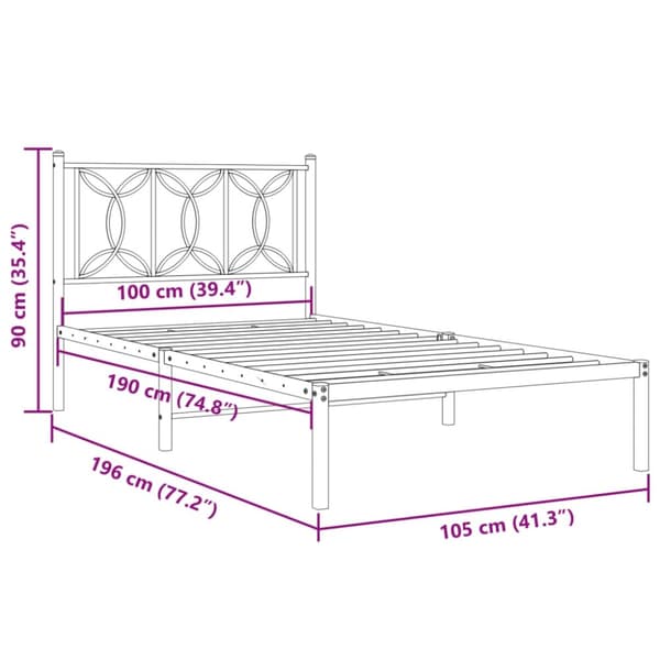 vidaXL sengeramme med sengegavl 100x190 cm metal hvid