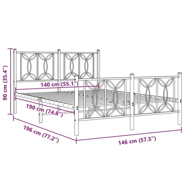 vidaXL Sengeramme i metall med hode- og fotgavl hvit 140x190 cm