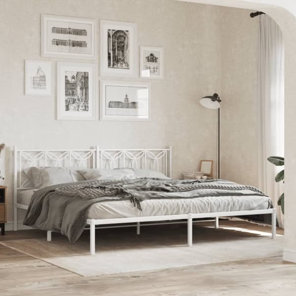 vidaXL sengeramme med sengegavl 193x203 cm metal hvid