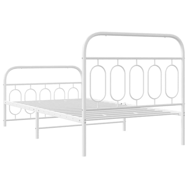 vidaXL sengeramme med sengegavl og fodgærde 100x200 cm metal hvid