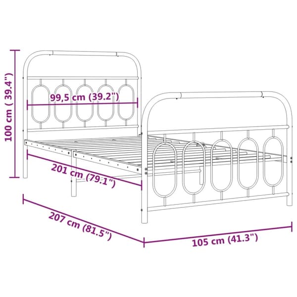 vidaXL sengeramme med sengegavl og fodgærde 100x200 cm metal hvid