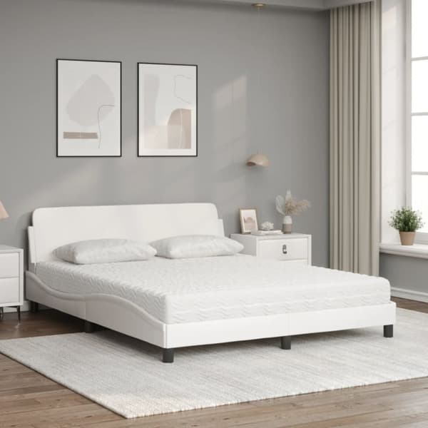 vidaXL seng med madras 160x200 cm kunstlæder hvid