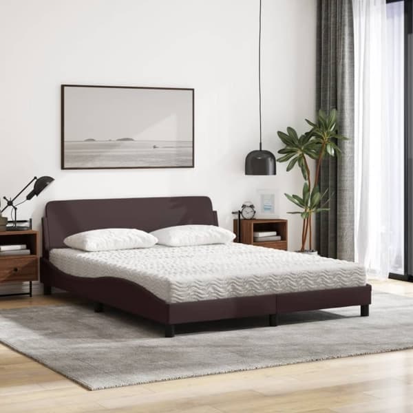 vidaXL Seng med madras 160x200 cm stof mørkebrun
