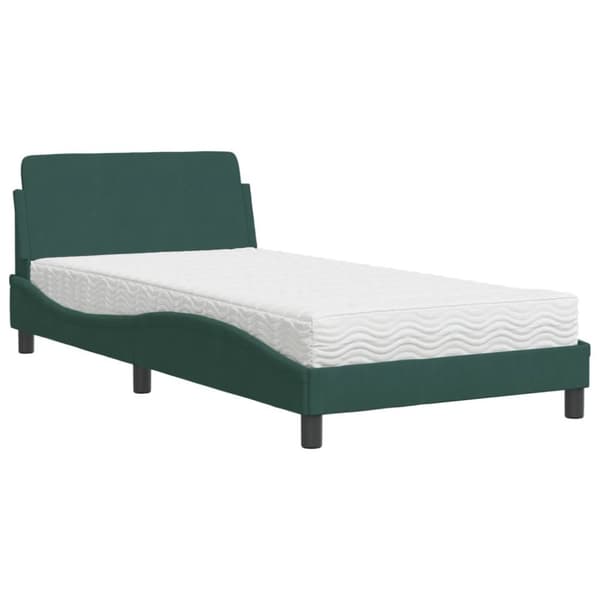 vidaXL Säng med madrass mörkgrön 100x200 cm sammet