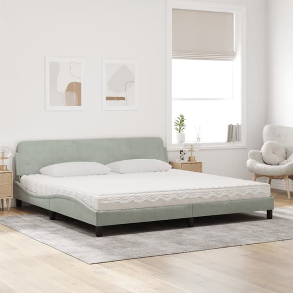 vidaXL seng med madras 200x200 cm velour lysegrå