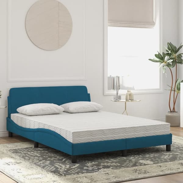 vidaXL seng med madras 120x200 cm velour blå