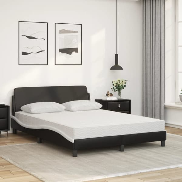 vidaXL seng med madras 120x200 cm kunstlæder sort og hvid