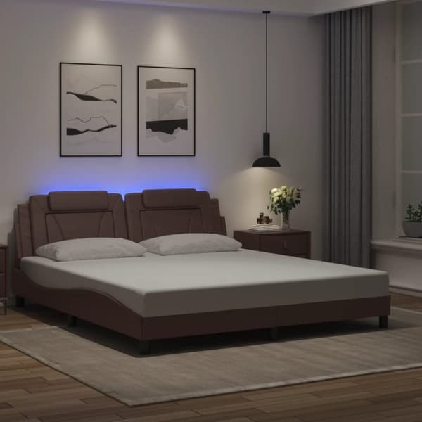 vidaXL sengeramme med LED-lys 100x200 cm kunstlæder brun