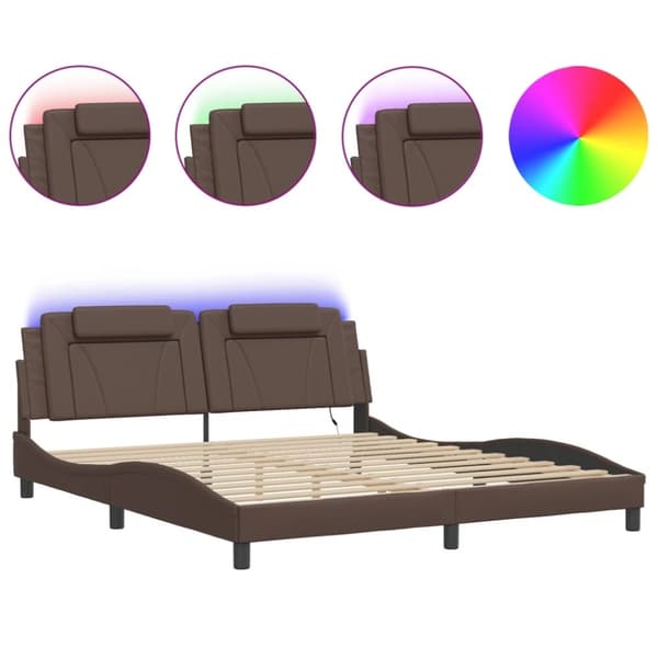 vidaXL sengeramme med LED-lys 100x200 cm kunstlæder brun