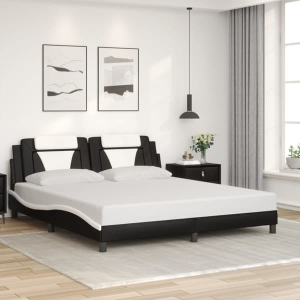 vidaXL sengeramme med sengegavl 180x200 cm kunstlæder sort og hvid
