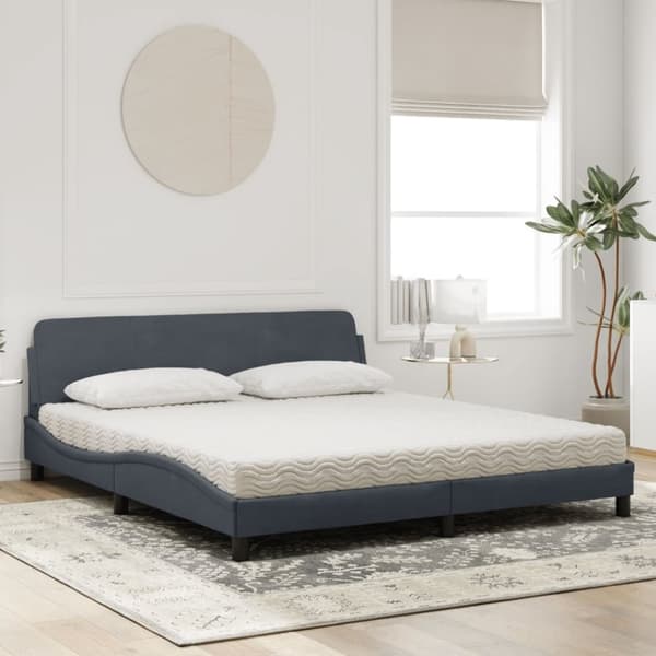 vidaXL seng med madras 180x200 cm velour mørkegrå