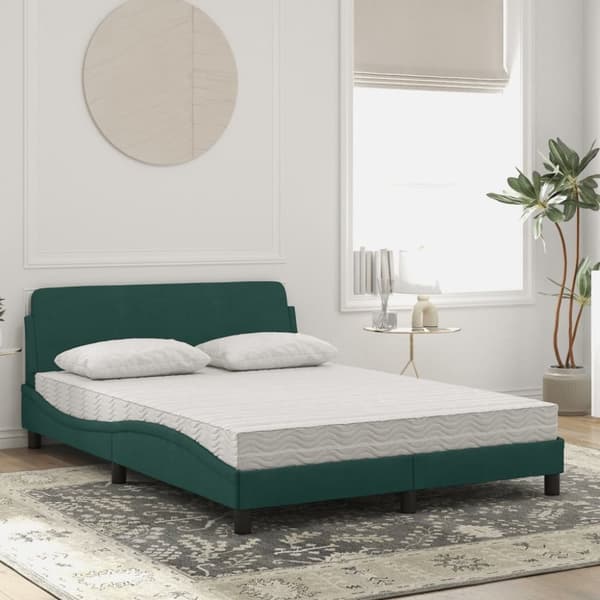 vidaXL seng med madras 140x190 cm velour mørkegrøn