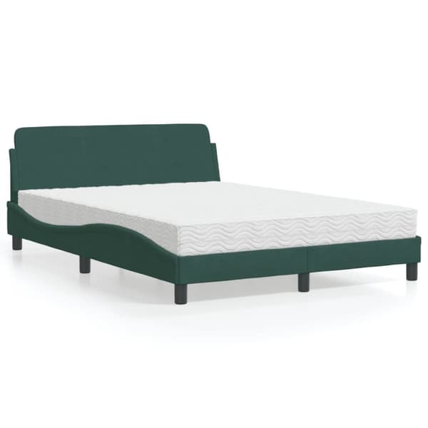 vidaXL seng med madras 140x190 cm velour mørkegrøn