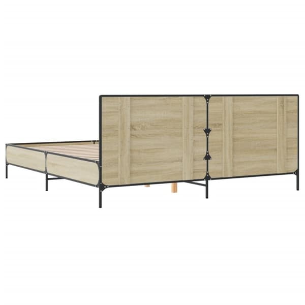vidaXL Sängynrunko Sonoma-tammi 200x200 cm tekninen puu ja metalli