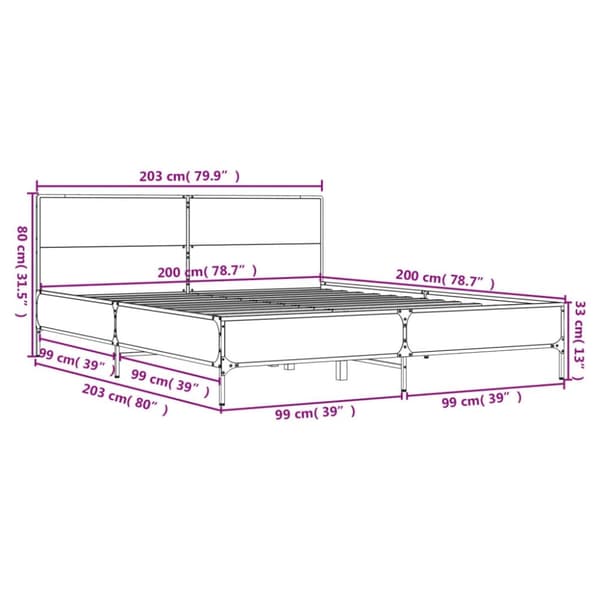 vidaXL Sängynrunko Sonoma-tammi 200x200 cm tekninen puu ja metalli