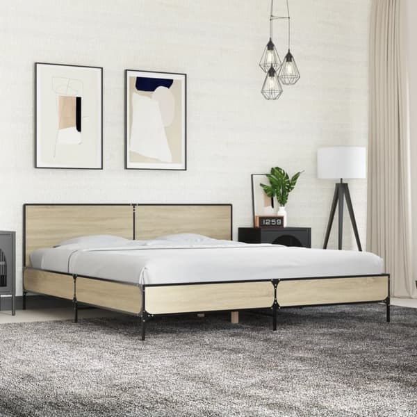 vidaXL Sängynrunko Sonoma-tammi 200x200 cm tekninen puu ja metalli