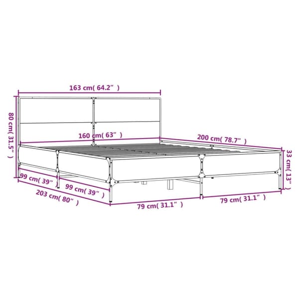 vidaXL Sängynrunko musta 160x200 cm tekninen puu ja metalli