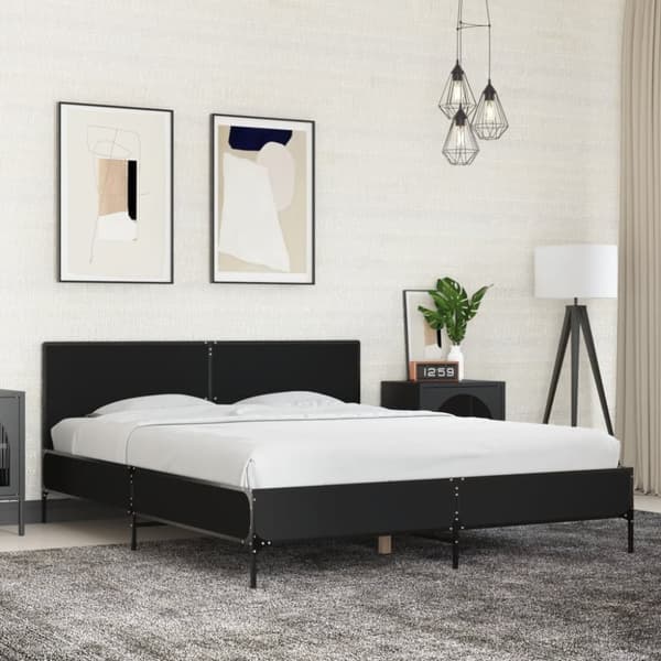 vidaXL Sängynrunko musta 160x200 cm tekninen puu ja metalli