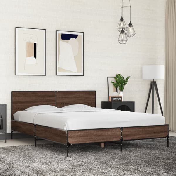 vidaXL sengestel 160x200 cm konstrueret træ og metal brun egetræ
