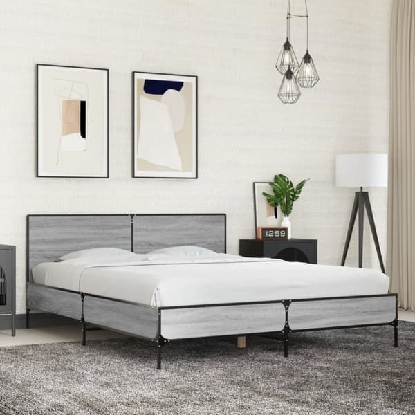 vidaXL Sengeramme grå sonoma 150x200 cm konstruert tre og metall