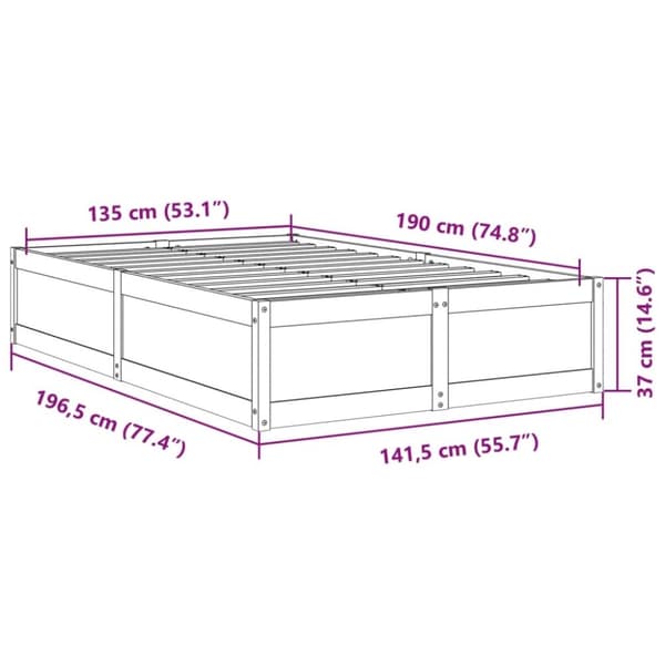 vidaXL sengeramme uden madras 135x190 cm massivt fyrretræ hvid