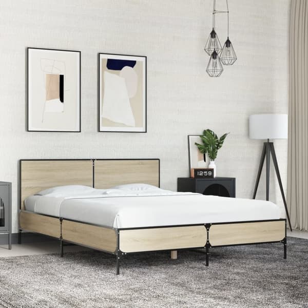 vidaXL Sengeramme sonoma eik 140x200 cm konstruert tre og metall