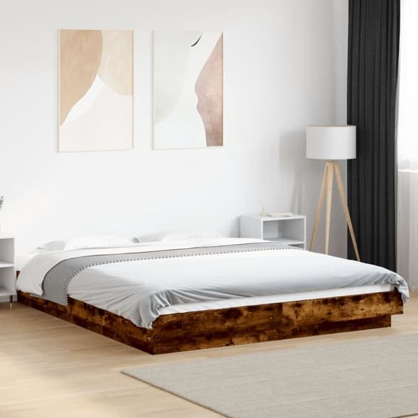 vidaXL Sängynrunko LED-valoilla savutammi 150x200 cm tekninen puu