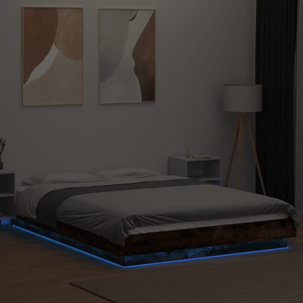 vidaXL sengeramme med LED-lys 120x190 cm konstrueret træ røget eg