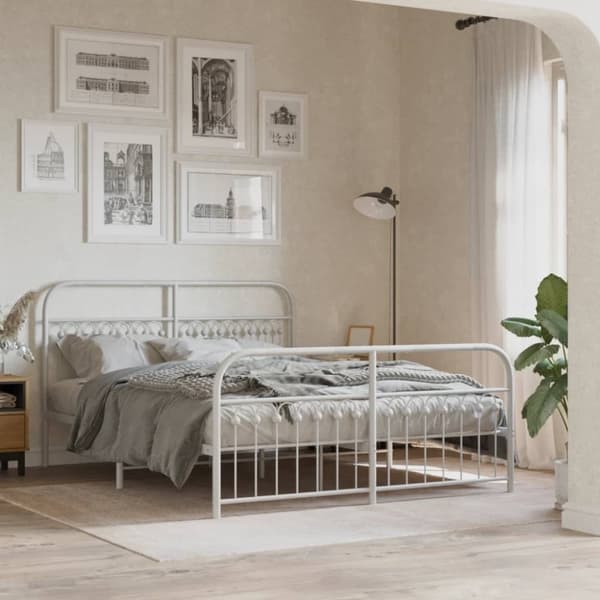 vidaXL sengeramme med sengegavl og fodgærde 160x200 cm metal hvid