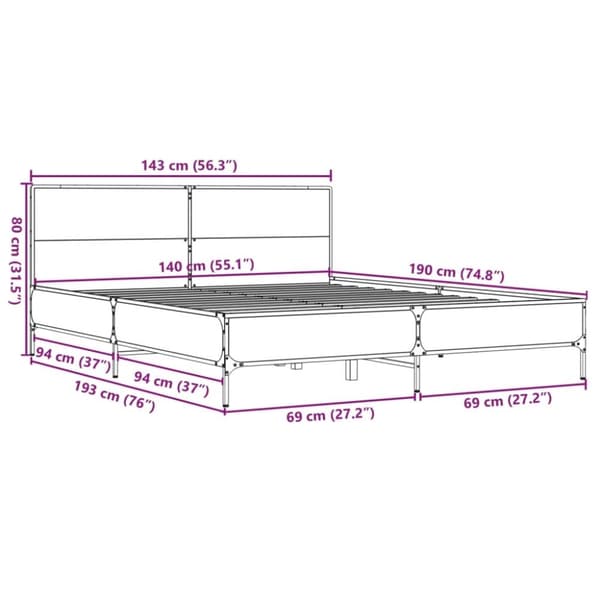 vidaXL Sängram svart 140x190 cm konstruerat trä och metall