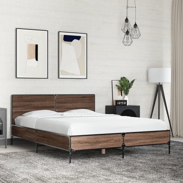 vidaXL Sengeramme brun eik 120x190 cm konstruert tre og metall
