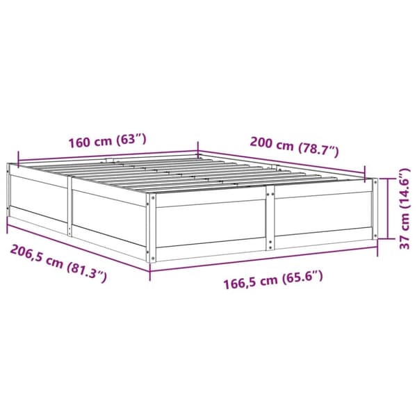vidaXL Sengeramme uten madrass voksbrun 160x200 cm heltre furu