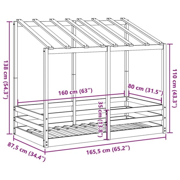 vidaXL Barnsäng med tak vit 80x160 cm massiv furu